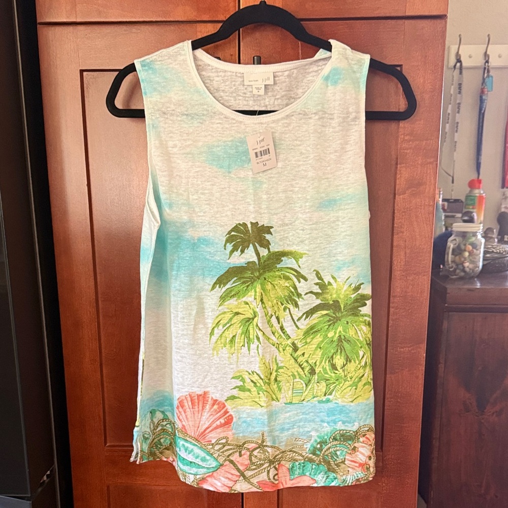 J. Jill Ocean Breeze Tank Top - Blue and Green 100% Linen